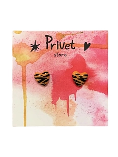 Серьги-гвоздики Звер ручной работы «Тигр», оранжевый, керамика