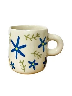 Кружка ручной работы Малёма с росписью Синие цветы, высокая, керамика, 350 мл