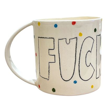 Кружка ручной работы с надписью «F**k», белая, фарфор, 350 мл, фото 2.