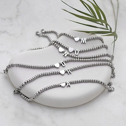 Браслет ручной работы РисМакс с буквой O и сердцем, нержавеющая сталь, фото 2.