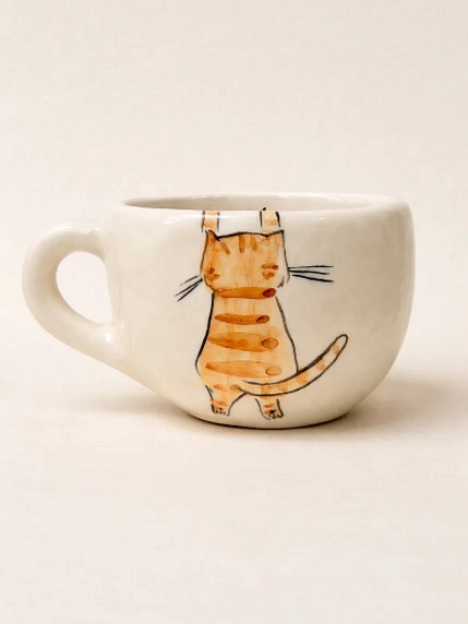 Кружка ручной работы НАДО ЖЕ с росписью «Котики с клубком», белая, керамика, 350 мл, фото 1.