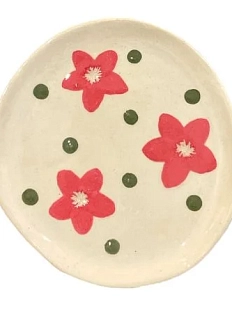 Тарелка ручной работы Малёма с росписью Красные цветы и точки, керамика, 12 см