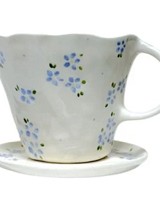 Чайная пара ручной работы «Синие цветы», керамика, 400 мл