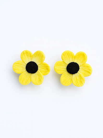 Серьги-гвоздики «Анемоны», полимерная глина, жёлтые, фото 1.