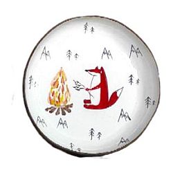 Тарелка ручной работы с бортиком Лис у костра, белая, 13 см