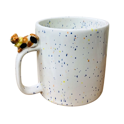 Кружка ручной работы Маковка с фигуркой на ручке «Котик», белая, 380 мл, цилиндр, фото 3.