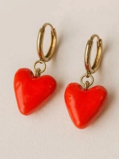 Серьги-конго Радость Рядом Сердечки, полимерная глина, красные