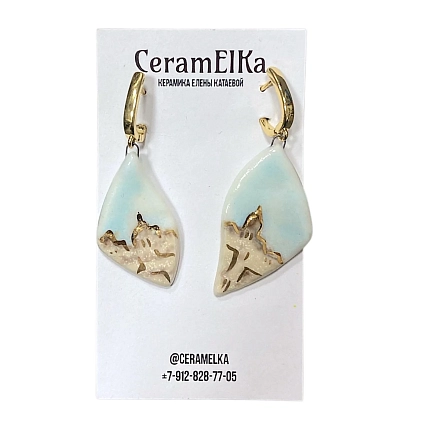 Серьги КерамЕлКа «Петербург», фарфор, голубые, фото 1.