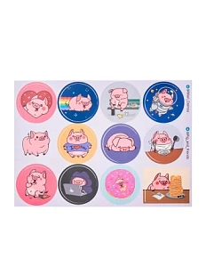 Виниловые стикеры «Pig and friends / Кругляшки», А5
