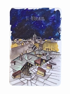 Магнит Elizabeth Madar «Ночной Петербург», синий
