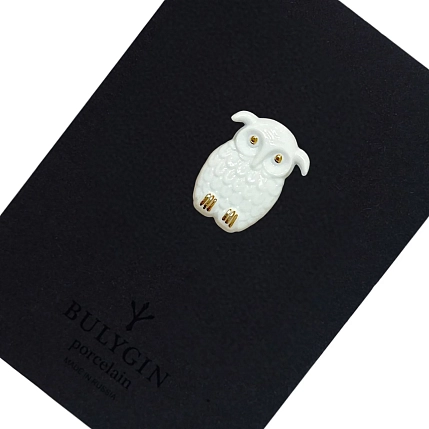 Брошь ручной работы Фарфор Булыгина «Сова», бело-золотистая, фото 4.