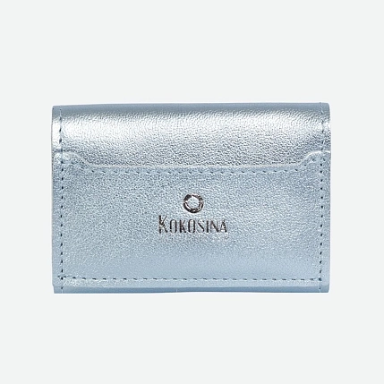 Cкладной кошелёк визитница ручной работы, Kokosina bags, натуральная кожа, голубой металлик, фото 2.