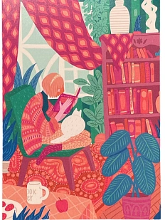 Открытка Валя Карнавалова «Время чтения», односторонняя, А6