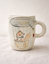 Кружка ручной работы НАДО ЖЕ с росписью «Лис на дирижабле в облаках», белая, керамика, 300 мл