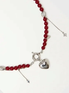 Колье ручной работы «Burgundy», рубеллит, родированная латунь