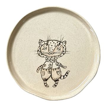 Тарелка ручной работы «Котик в комбинезоне» , керамика, 15 см, фото 1.