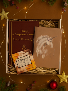 Подарочный набор на Новый год с книгой «Этюд в багровых тонах», блокнотом и шоколадом