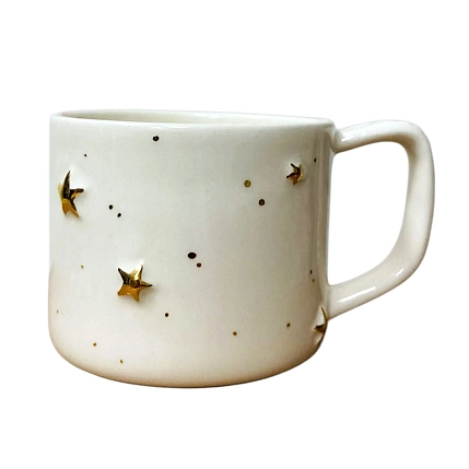 Кружка ручной работы Анна Герман с объёмными золотыми звёздочками, белая, фарфор, 300 мл, фото 1.