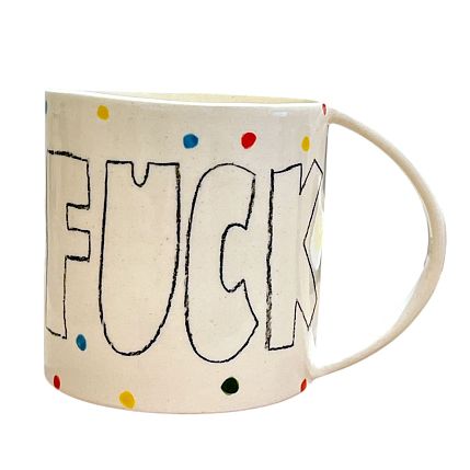 Кружка ручной работы с надписью «F**k», белая, фарфор, 350 мл, фото 3.