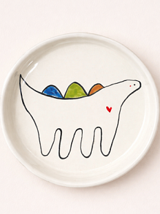 Тарелка ручной работы Мария Гордеева Динозаврик, белая, полуфарфор, 14 см