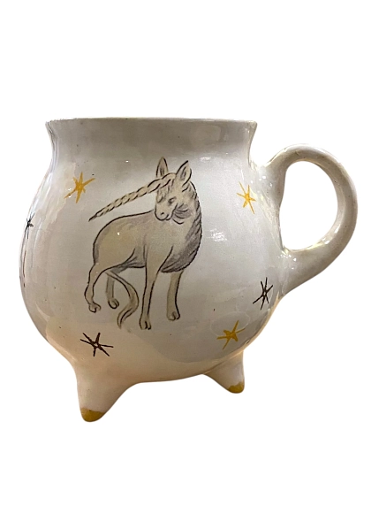 Кружка-котелок ручной работы Керумбия на ножках «Единорог», керамика, 350 мл, фото 1.