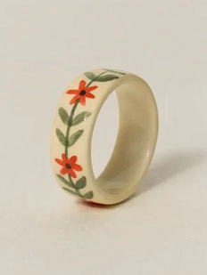 Кольцо Боттери керамика в красный цветочек, керамика