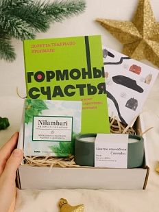 Подарочный набор на Новый год с книгой «Гормоны счастья» со свечой и шоколадом