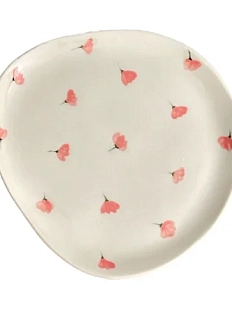 Блюдце круглое ручной работы Розовые цветочки, керамика, 17 см