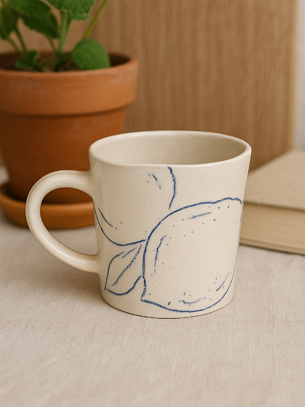 Кружка ручной работы с рисунком «Лимон», полуфарфор, 370 мл, фото 3.