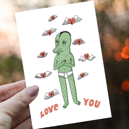 Открытка Валя Карнавалова «Ящер Love you», А6, односторонняя, фото 2.