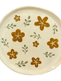 Тарелка ручной работы Малёма с росписью Коричневые цветы и веточки, керамика, 16 см