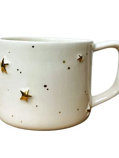 Кружка ручной работы Анна Герман с объёмными золотыми звёздочками, белая, фарфор, 300 мл