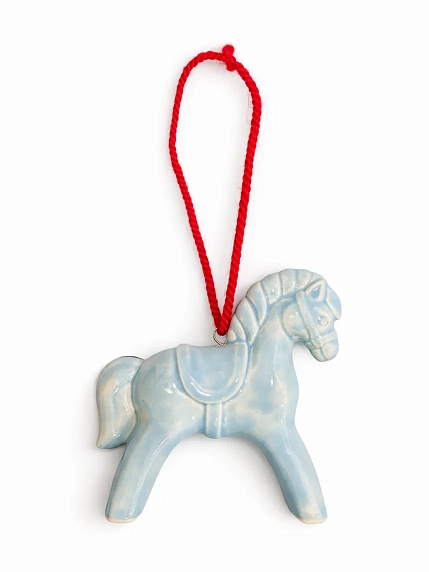 Ёлочная игрушка ручной работы Йеллоускуп «Лошадь» голубая, 10 см, фото 2.