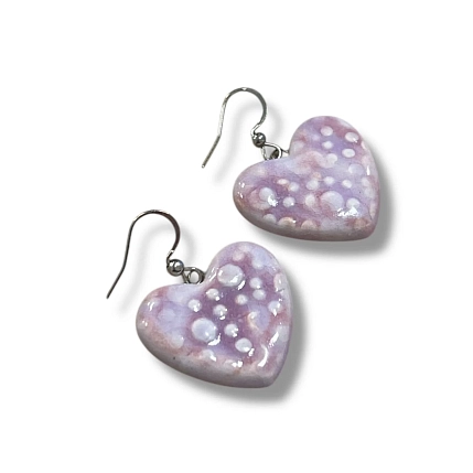 Серьги КерамЕлКа «Сердечки», керамика, лиловые, фото 2.