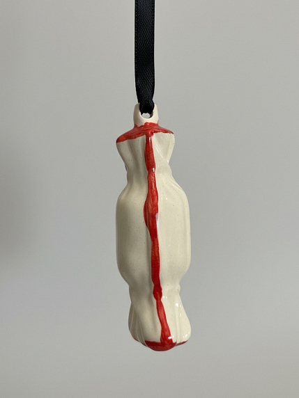 Ёлочная игрушка конфета белая с красным «Карамелька», керамика, фото 2.