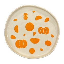 Тарелка ручной работы с росписью Дольки мандарина, оранжевая, керамика, 20 см