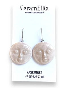 Серьги КерамЕлКа на петле «Лицо», керамика, кремовые