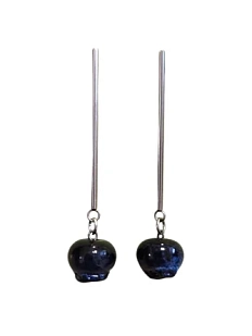 Серьги-гвоздики Керко на планке ягодки черники, стекло