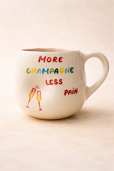 Кружка ручной работы мятая Hands in clay «More champagne less pain», красная, керамика, 400 мл, фото 1.