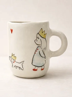 Кружка ручной работы НАДО ЖЕ с росписью «Девочка и собачка в коронах», белая, керамика, 300 мл