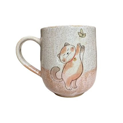 Кружка ручной работы Керемет «Котик с бабочкой», керамика, 400 мл, фото 1.
