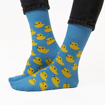 Носки «Жёлтые уточки», р-р 42-46, голубые, фото 1.