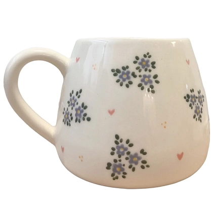 Кружка ручной работы Slowday Ceramics в голубой цветочек с сердечками, полуфарфор, 250 мл, фото 1.