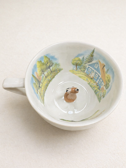 Чашка для чая ручной работы Мадам де Тюль с фигуркой внутри Лиса с домиком, фарфор, 250 мл, фото 2.