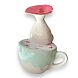 Статуэтка ручной работы «Грибочек» на чашке, керамика, белый с розовой шлапкой, превью фото 4