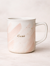 Кружка ручной работы Анна Герман с надписью и звёздами «Сияй», бело-розовая, фарфор, 450 мл