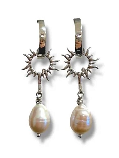 Серьги-конструкторы «Double Sun», латунь, барочный жемчуг