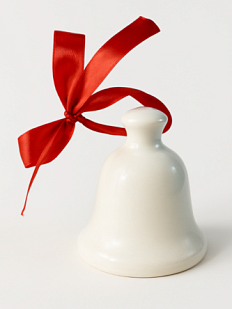 Ёлочная игрушка колокольчик, белая, керамика