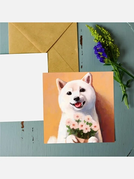 Открытка DARI DARI «Сиба-ину с цветами», квадратная, фото 2.