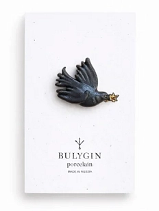 Брошь ручной работы Фарфор Булыгина «Голубка Пикассо», чёрно-золотистая